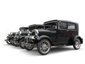 Three beautiful 1920s vintage cars - perspective shot