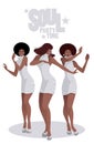 Three beautiful singers and soul dancers in the style of the sixties