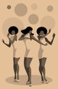 Three beautiful singers and soul dancers in the style of the sixties