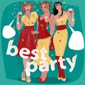 Three beautiful woman invited to party Royalty Free Stock Photo