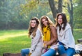 Three beautiful young women in the park Royalty Free Stock Photo