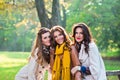 Three beautiful young women in the park Royalty Free Stock Photo