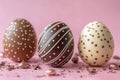Three beautifully decorated chocolate Easter eggs Royalty Free Stock Photo