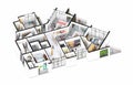 Three bedroom family apartment isometric floor plan