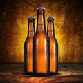 Three Beer bottle on grunge background Royalty Free Stock Photo