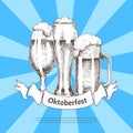Three Beer Glasses with Oktoberfest Ribbon Poster