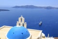 Three bells of Fira Church in Fira, Santorini island, Greece