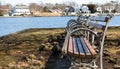 Three benches overlooking connetquot river Royalty Free Stock Photo