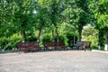 Three benches in the park Royalty Free Stock Photo