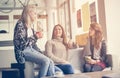 Three best friends. Young women having conversation. Royalty Free Stock Photo