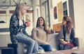 Three best friends. Young women having conversation. Royalty Free Stock Photo