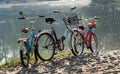 Three bicycles on a beach. Royalty Free Stock Photo