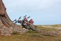 Three bicycles at a tree on the beach. Seychelles Royalty Free Stock Photo