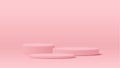Three big size pink round pedestal podium that rounded edges.Love valentines day concept.For place goods,cosmetics,cartoon model,