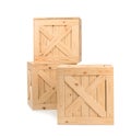 Three big wooden crates on white Royalty Free Stock Photo