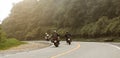 Three bikers riding big bike motorcycle touring on Inthanon National Park, Thailand Royalty Free Stock Photo