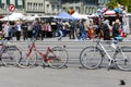 Three bikes are based on a barrier