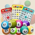 Three Bingo Cards and Bingo Balls background Royalty Free Stock Photo