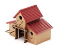 Three bird houses assembled together forming one big birdhouse. 3D illustration