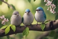 birds sitting on a branch with flowers in the background Royalty Free Stock Photo