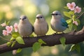 Bird sitting on a branch with flowers background Royalty Free Stock Photo