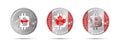 Three Bitcoin crypto coins with the flag of Canada. Money of the future. Modern cryptocurrency