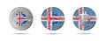 Three Bitcoin crypto coins with the flag of Iceland. Money of the future. Modern cryptocurrency