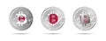 Three Bitcoin crypto coins with the flag of Japan. Money of the future. Modern cryptocurrency