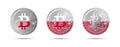 Three Bitcoin crypto coins with flag of Poland. Money of the future. Modern cryptocurrency