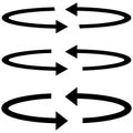 Three black arrows with part circles in flatness double direction. Royalty Free Stock Photo