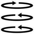 Three black arrows with part circles in flatness single direction.