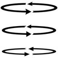 Three black arrows with parts circles in flatness double direction.