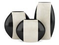 Three black and beige ceramic vases isolated on white