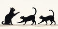 Three Black Cat Silhouettes Interacting cats felines Royalty Free Stock Photo