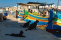 Taditional eyed boats Luzzu in Marsaxlokk, Malta Royalty Free Stock Photo