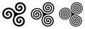 Three black celtic triskelion spirals over white Royalty Free Stock Photo