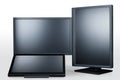 Three black computer monitors isolated on white with clipping path Royalty Free Stock Photo