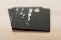 Three black credit cards. Plastic card. Contactless payment Plastic card. Credit card payment