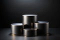 Three Black Cylindrical Podiums on a Black Background Royalty Free Stock Photo