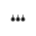 Three black filled drops. Watering or absorb pictogram. Soak up quality