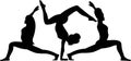 A three black forms, silhouettes of flexible ladies in position yoga pose Indian East Asana
