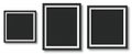 Three black framed empty picture frames on white background empty frame Royalty Free Stock Photo