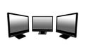 Three black lcd monitors isolated on the white Royalty Free Stock Photo