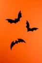 Three black paper bats on orange background Royalty Free Stock Photo