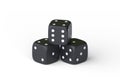 Three black rolling gambling dice isolated on a white background Royalty Free Stock Photo