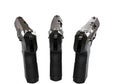 Three black semi automatic pistols - top back view