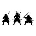 Three samurai warriors in black silhouette swords Royalty Free Stock Photo