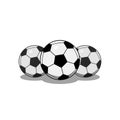 Three black and white simple flat soccer balls illustration, vector