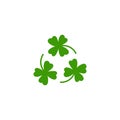 Three blades of irish shamrock clover icon. Bright green shamrock Isolated on white Royalty Free Stock Photo