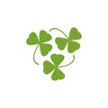 Three blades of irish shamrock clover icon. Bright green shamrock Isolated on white Royalty Free Stock Photo